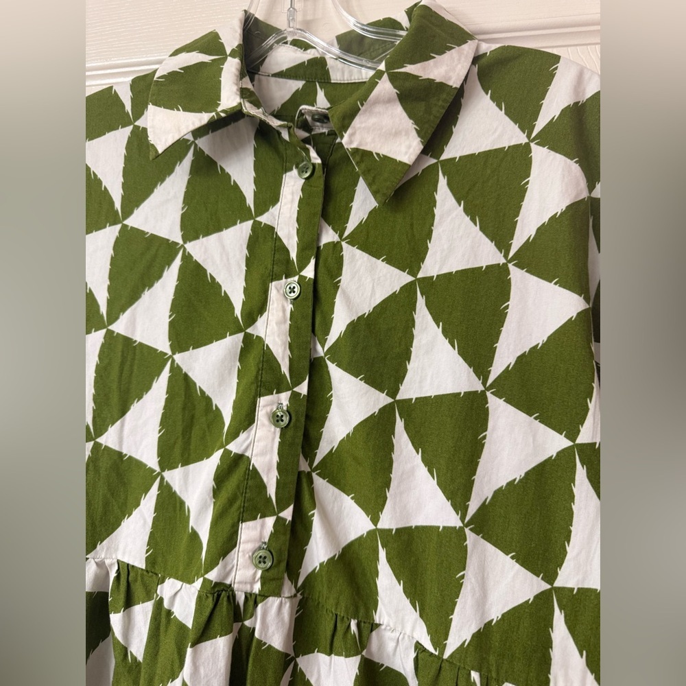 MAEVE by ANTHROPOLOGIE Bettina Green Geometric Print Tiered Dress Small S NWOT - Picture 4 of 6